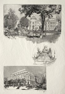 Ilustrovaný Rouen: Muzeum; kašna svaté Marie; Divadlo umění od Auguste Louis Lepère