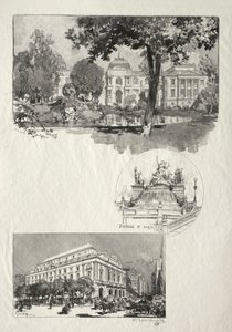 Rouen Illustré: La Musée, Fontaine St. Marie, Le Théâtre des Arts, 1896. od Auguste Louis Lepère