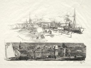 Rouen Illustré: Les Nouveaux Quais-LIle La Croix, 1896. od Auguste Louis Lepère