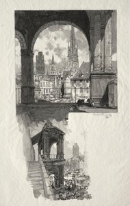 Ilustrovaný Rouen: prohlídka Place de la Haute Vieille; Edicule of Pride od Auguste Louis Lepère