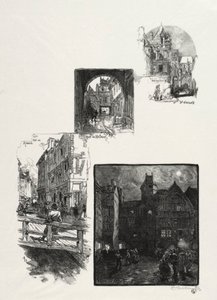 Ilustrované Rouen: Rue des Charretes; Halage Street; Rue Eau de Robec; Náměstí umění od Auguste Louis Lepère
