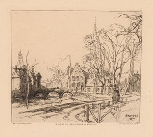 Béguinage Bridge v Bruggách La Pont du Beguinage à Bruges, 1901. od Auguste Louis Lepère