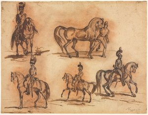 Pět jezdeckých studií: Kavaleristé, polovina 19. století. od Auguste Raffet