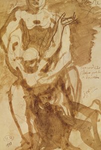Dvě figury (přípravná studie pro „Brány pekla“) (olověná tužka a inkoust na papíře) od Auguste Rodin