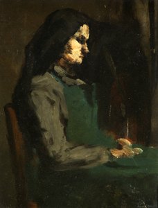 Žena se zelenou zástěrou (olej na kartonu) od Auguste Theodule Ribot