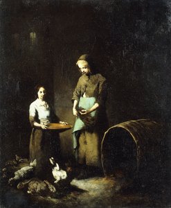 Mladé rolnické dívky krmící chlévská zvířata, od Auguste Theodule Ribot