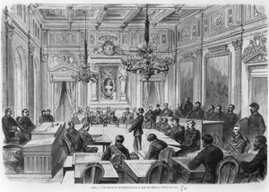 Členové komuny na zasedání v Hotel de Ville, Salle des Maires, Paříž, 1871