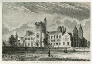 University of Toronto, kresba A.Deroye, k ilustraci příběhu exkurze do Kanady a Severní Rudé řeky v roce 1873 od H. de Lamotte. Rytina v Le tour du monde od Auguste Victor Deroy