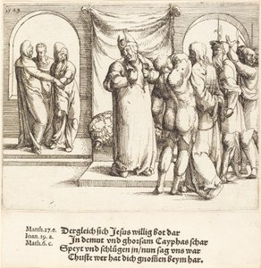 Kristus se posmívá a Kaifáš roztrhne své šaty, 1549. od Augustin Hirschvogel