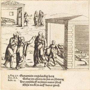 Elizeus vzkřísí syna Shunammitky, 1547. od Augustin Hirschvogel