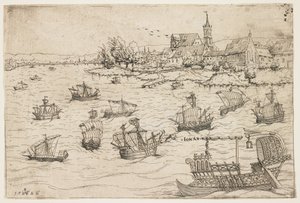 Jonáš a velryba na jezeře s plachetnicemi, 1546 od Augustin Hirschvogel