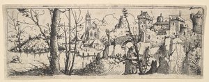 Krajina s pevností a kostelem na řece, 1545. od Augustin Hirschvogel