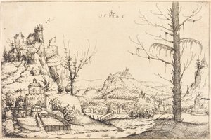 Krajina s vysokými útesy, řekou a městem, 1546. od Augustin Hirschvogel