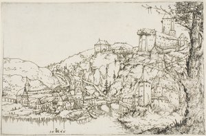 Krajina s řekou, městem a hradem od Augustin Hirschvogel