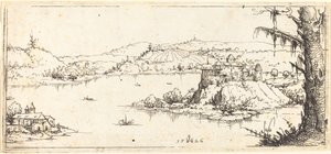 Krajina s velkým jezerem v centru, 1546. od Augustin Hirschvogel