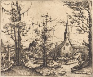 Krajina s vesnickým kostelem, 1545. od Augustin Hirschvogel