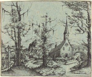 Krajina s vesnickým kostelem, 1545. od Augustin Hirschvogel