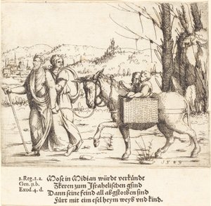 Mojžíš se vrací z Midianu do Egypta, 1549. od Augustin Hirschvogel