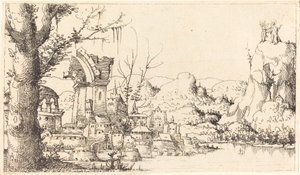 Říční krajina s pokušením Krista, 1545. od Augustin Hirschvogel
