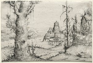 Říční krajina s velkým stromem vlevo, 1546. od Augustin Hirschvogel