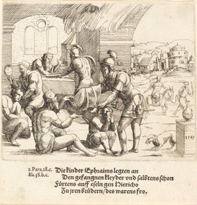 Muži z Efraima se starají o své zajatce a vracejí je do Jerica, 1549. od Augustin Hirschvogel
