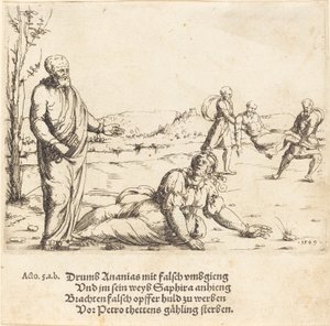 Trest Ananiáše a Safiry od Augustin Hirschvogel