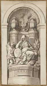 Studie pro pohřební památník, 1750 (černá křída, pero a hnědý inkoust, hnědé a šedé lazury, bílé zvýraznění na dvou spojených listech) od Augustin Pajou