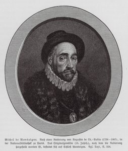 Michel de Montaigne, francouzský filozof (rytina) od Augustin de (after) Saint-Aubin