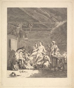 Po svatební noci je třeba ukázat povlečení. Z Voyage en Sibérie, 1767 od Augustin de Saint Aubin