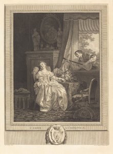 Španělská láska od Augustin de Saint Aubin and Noël Pruneau after Jean Baptiste Le Prince
