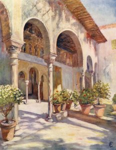 Pasáž v Generalife, Granada (barevná litografie)