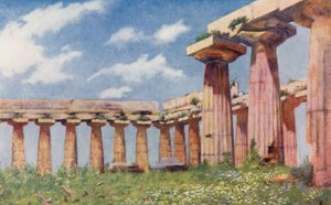 Bazilika v Paestu (barevná litografie) od Augustine Fitzgerald