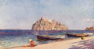 Hrad Pescara, Ischia (barevná litografie)