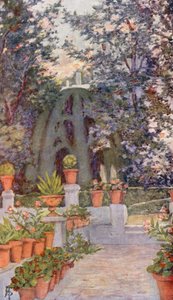 V zahradě Generalife, Granada (barevná litografie)