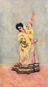 Španělský cikán tančící tango (barevná litografie)