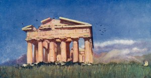 Poseidonův chrám, Paestum (barevná litografie)