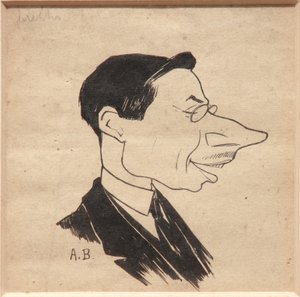 Karikatura (černý inkoust na papíře)