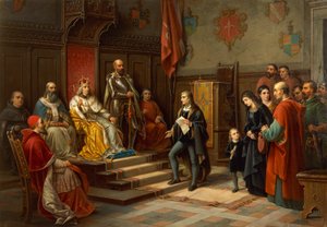 Fridrich III., který byl donucen k pochodu proti Turkům terstským básníkem Raffaelem Zovenzonim, Augustem Tominzem (1818-1883) od Augusto Tominz