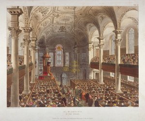 Interiér kostela svatého Martina-in-the-Fields, Westminster, Londýn, 1809