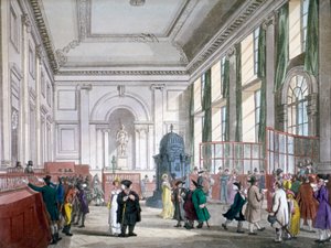 Velká síň v Bank of England, City of London, 1809, se zákazníky. a zaměstnanci
