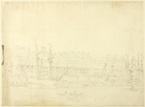 Studie pro Custom House, od řeky Temže, z mikrokosmu Londýna od Augustus Charles Pugin