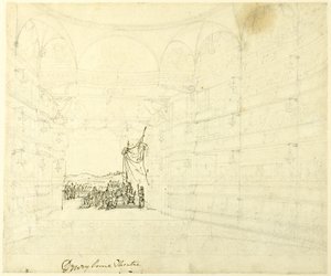 Studie pro divadlo Drurylane, z knihy Mikrokosmos Londýna od Augustus Charles Pugin