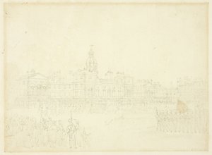 Studie pro Mounting Guard, St James Park, z Microcosm of London od Augustus Charles Pugin