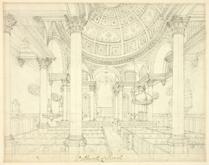 Studie kostela svatého Štěpána ve Walbrooku, z knihy Mikrokosmos Londýna od Augustus Charles Pugin