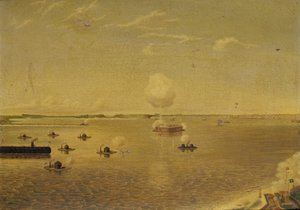 Assault on Fort Sumter, 7. dubna 1863, kolem roku 1863 (olej na plátně) od Augustus Grinevald