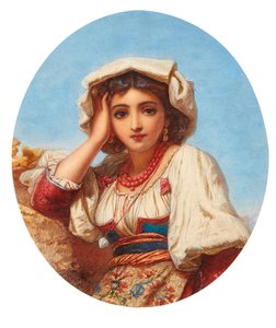 Hlava italské dívky (akvarel)