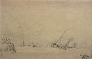 Lugger Making for the Mouth of a Harbour (kresba) od Augustus Wall Callcott