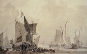 Sea Piece s holandskou dopravou (nákres) od Augustus Wall Callcott