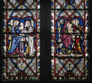 Okno Lady Chapel s výjevy ze života Panny Marie, detail, 1851 (vitráže) od Augustus Welby Northmore Pugin