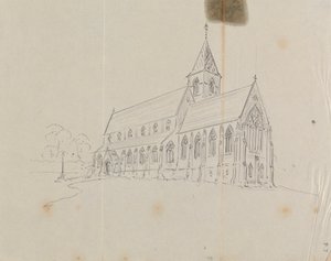 Náčrt gotického kostela od Augustus Welby Northmore Pugin